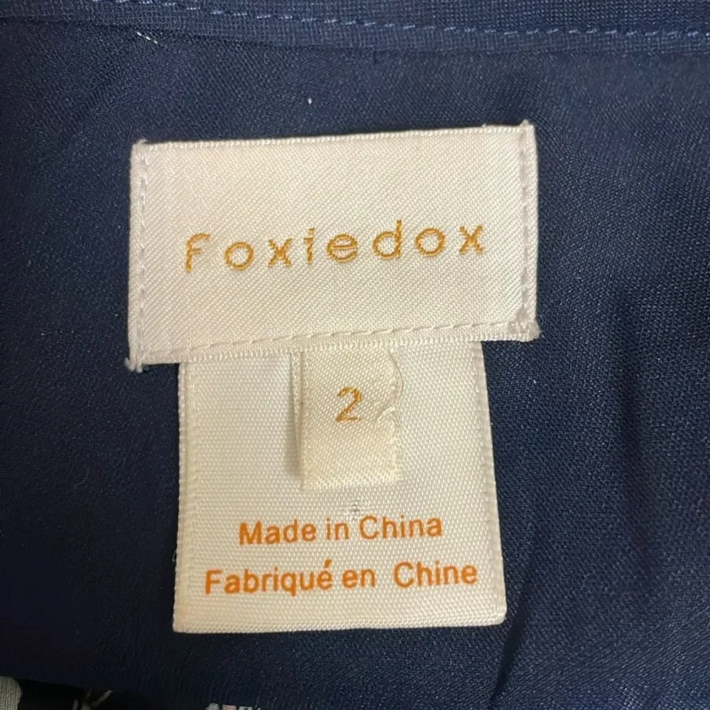 Anthropologie Foxiedox “Carolina” Navy Blue Floral Layered Semi-Sheer Midi (2) - Picture 11 of 16